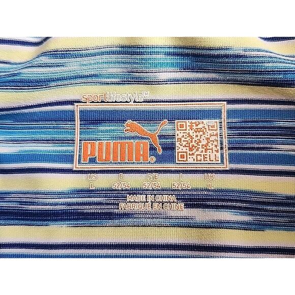 PUMA Golf Polo Mens L Blue Stripe Activewear Performance Workwear Preppy Casual - Picture 8 of 11